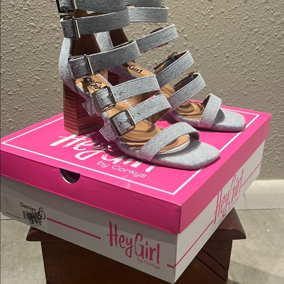 Corkys Gray and Blue Strappy Heels - Picture 3 of 16